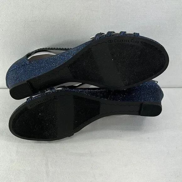 Charter Club Ginifur 2P Navy Wedge Sandals Various Sizes - Picture 8 of 9